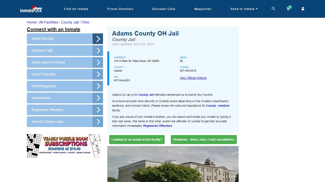 Adams County OH Jail - Inmate Locator - West Union, OH